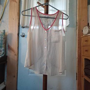 Margo & Sebastian Sheer Cream & Orange Open Back Top